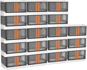 Wondersome Collapsible Storage Bins - 18-Pack of Large 8.5-Gallon/33.8-Quart Stackable Wheeled Clothing, Shoe, Bedroom, Office Organizer - Foldable Containers and Assembles in Second - US-Based Brand