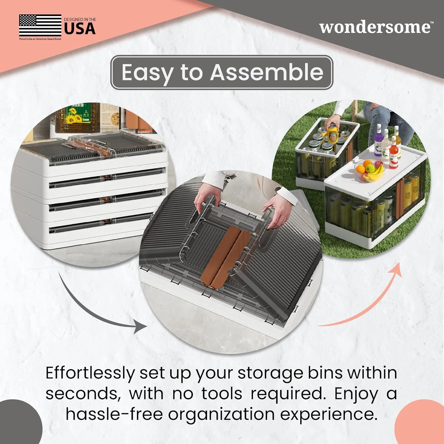 Wondersome Collapsible Storage Bins - 18-Pack of Large 8.5-Gallon/33.8-Quart Stackable Wheeled Clothing, Shoe, Bedroom, Office Organizer - Foldable Containers and Assembles in Second - US-Based Brand