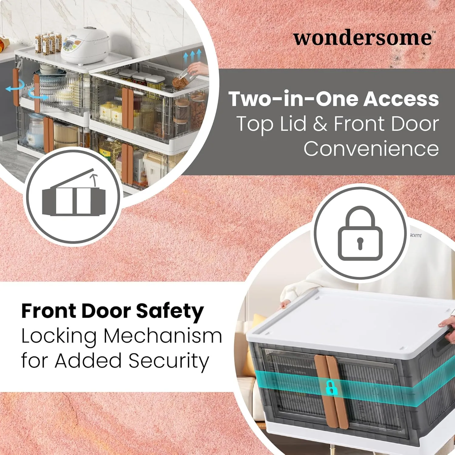 Wondersome Collapsible Storage Bins - 18-Pack of Large 8.5-Gallon/33.8-Quart Stackable Wheeled Clothing, Shoe, Bedroom, Office Organizer - Foldable Containers and Assembles in Second - US-Based Brand