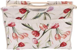 Wood Handles Knitting Bag Travel Yarn Organizer Crochet Bag for Knitting Needles Sewing Tools 16.5x11.8x4.3in(Red Flower)