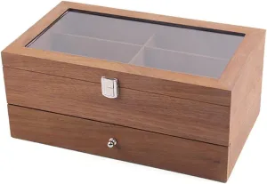 Wood Sunglasses Organizer for Women Men, Wood Eyeglasses Eyewear Display Case, Sunglasses Collection Case, Sunglass Glasses Storage Holder Box (Walnut, 12 Slots)