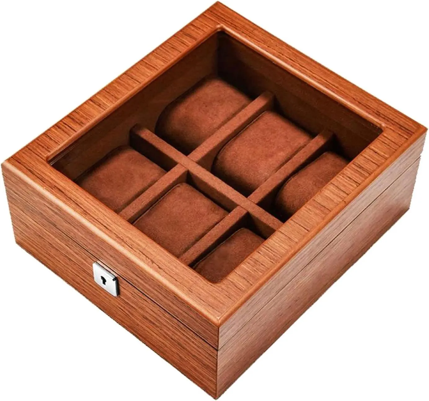 Wood Watch Box for Men Women,Watch Case Display Box,Wooden Watch Display Case Organizer with Clear Glass Window Top (D 1)