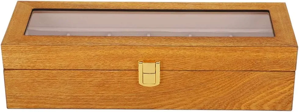 Wooden 6-Grid Watch Display Box - Premium Transparent Window Storage Case, Elegant Home Decor Organizer for Desk and Drawer