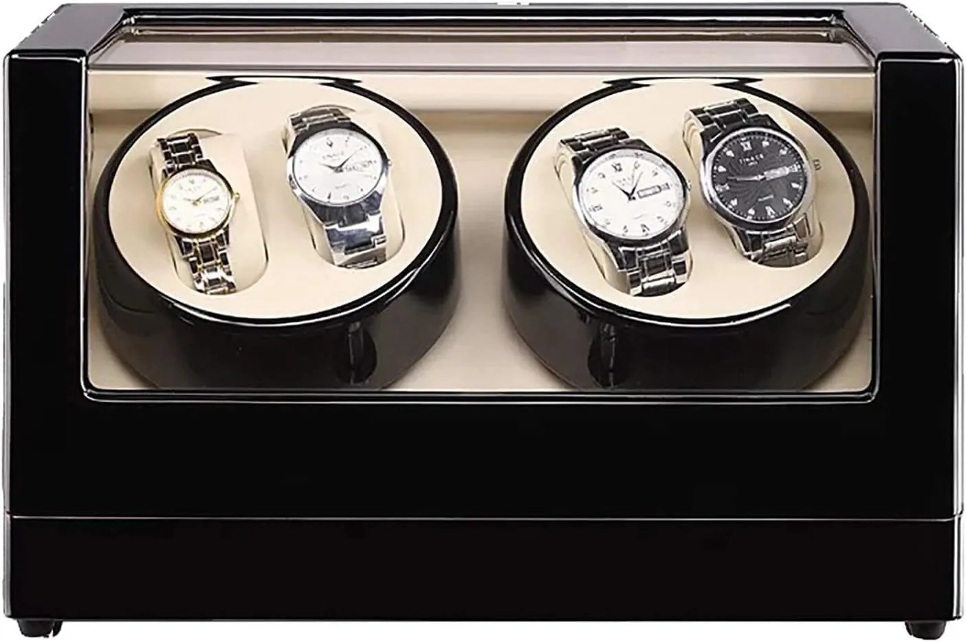 Wooden Automatic Watch Winder with Transparent Cover, Double-Head Motor Shaker Case Organizer for Mechanical Watches
