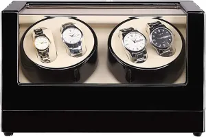 Wooden Automatic Watch Winder with Transparent Cover, Double-Head Motor Shaker Case Organizer for Mechanical Watches