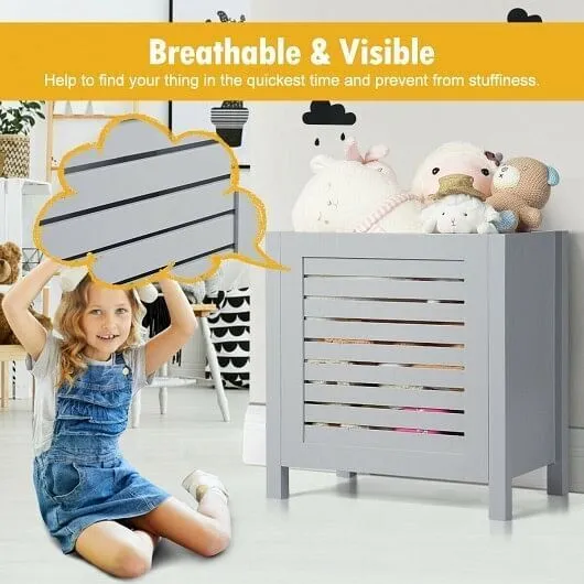 Wooden Kids Toy Storage Organizer with Lid-Gray - Color: Gray