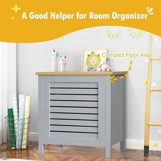 Wooden Kids Toy Storage Organizer with Lid-Gray - Color: Gray