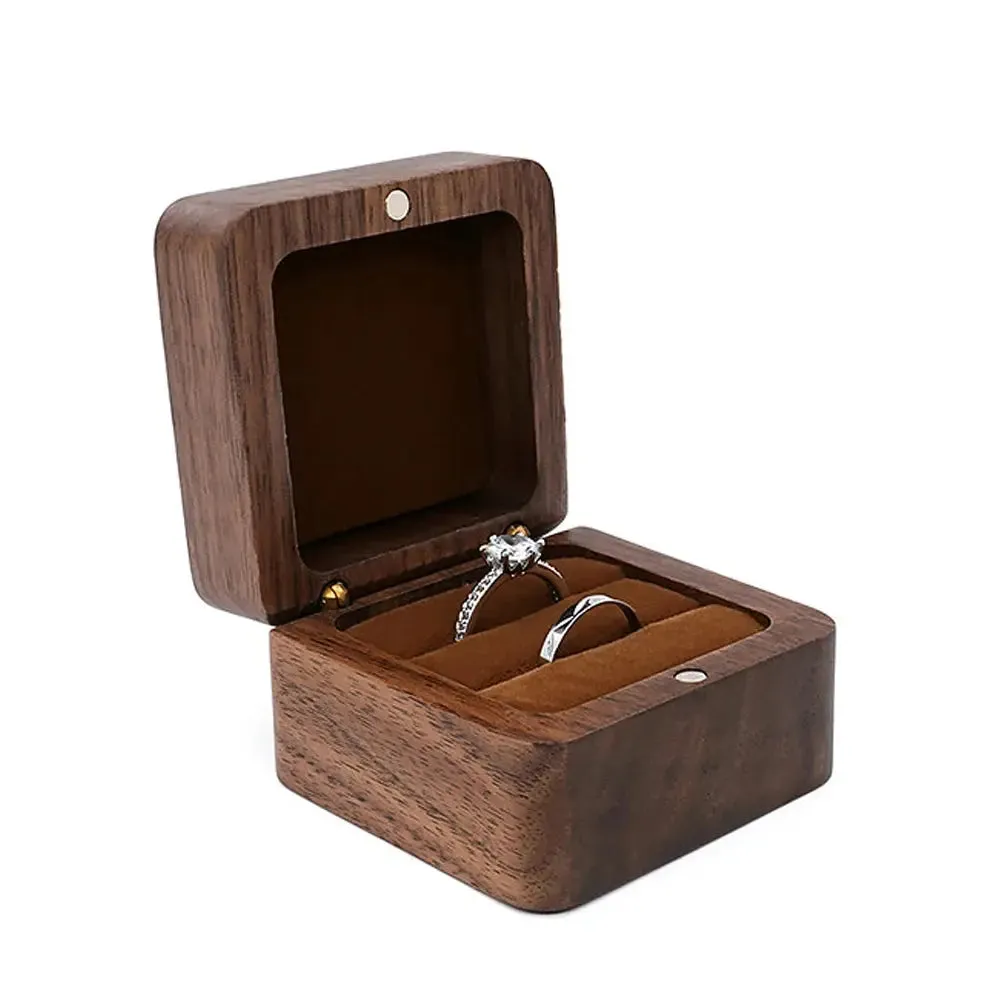 Wooden Ring Box Jewelry Display Lover Ring Holder Proposal Engagement wedding Organizer Golden Marriage Anniversary Love Gift