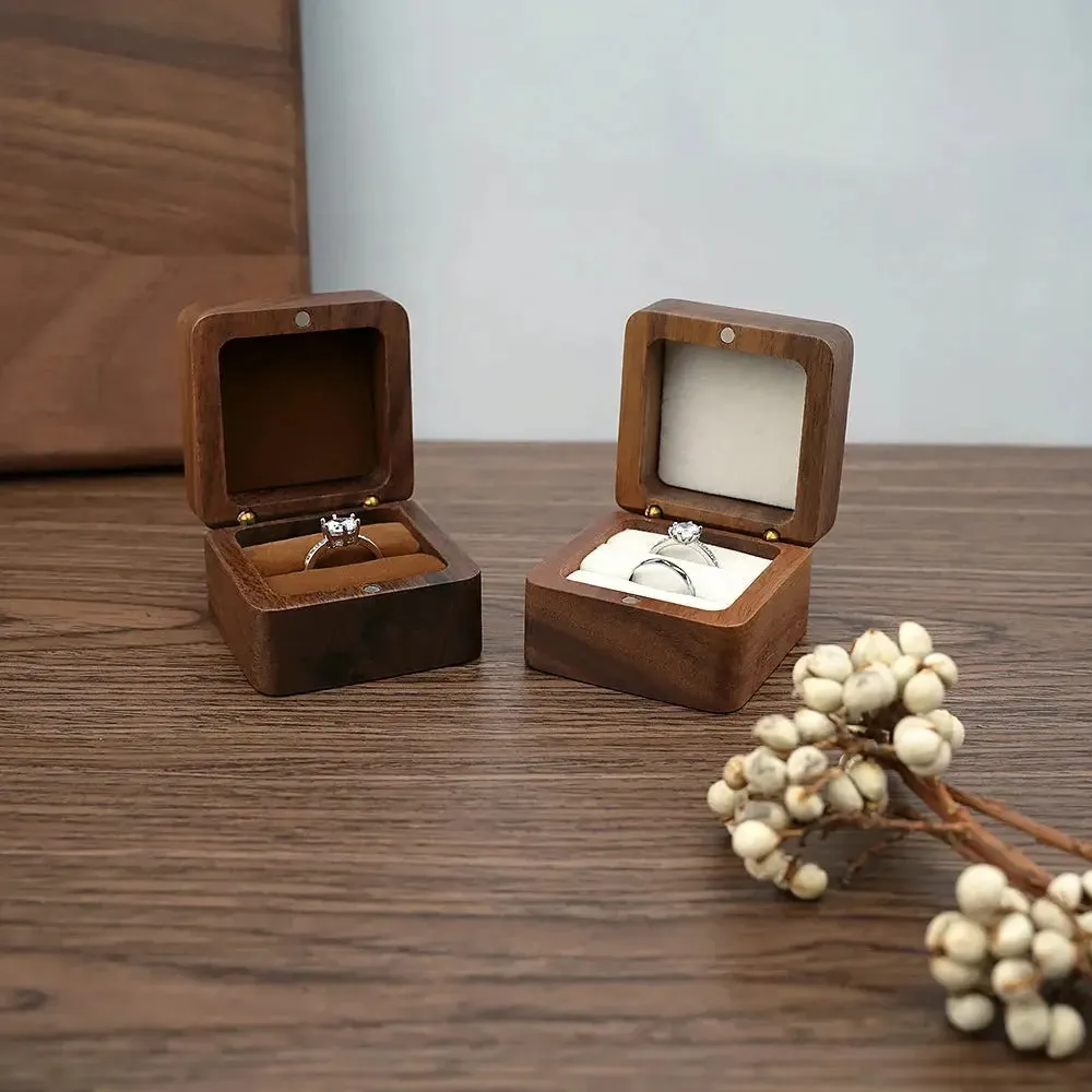 Wooden Ring Box Jewelry Display Lover Ring Holder Proposal Engagement wedding Organizer Golden Marriage Anniversary Love Gift