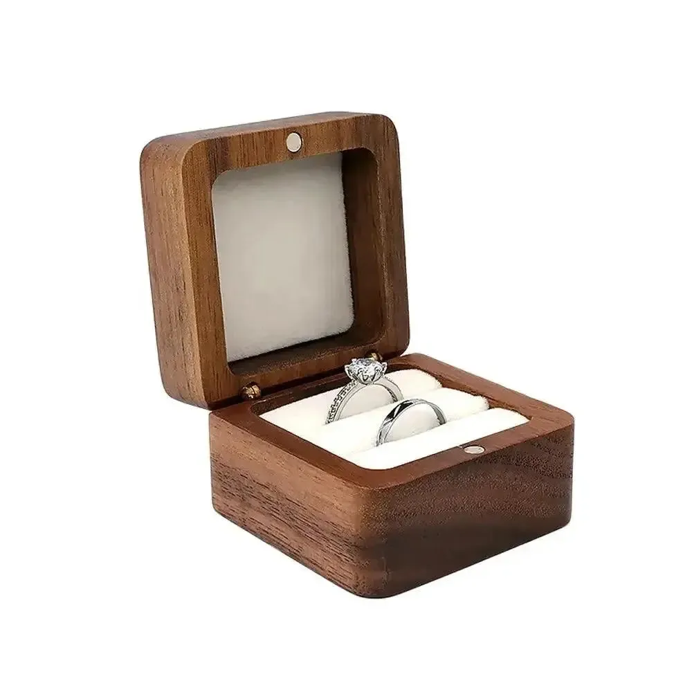 Wooden Ring Box Jewelry Display Lover Ring Holder Proposal Engagement wedding Organizer Golden Marriage Anniversary Love Gift