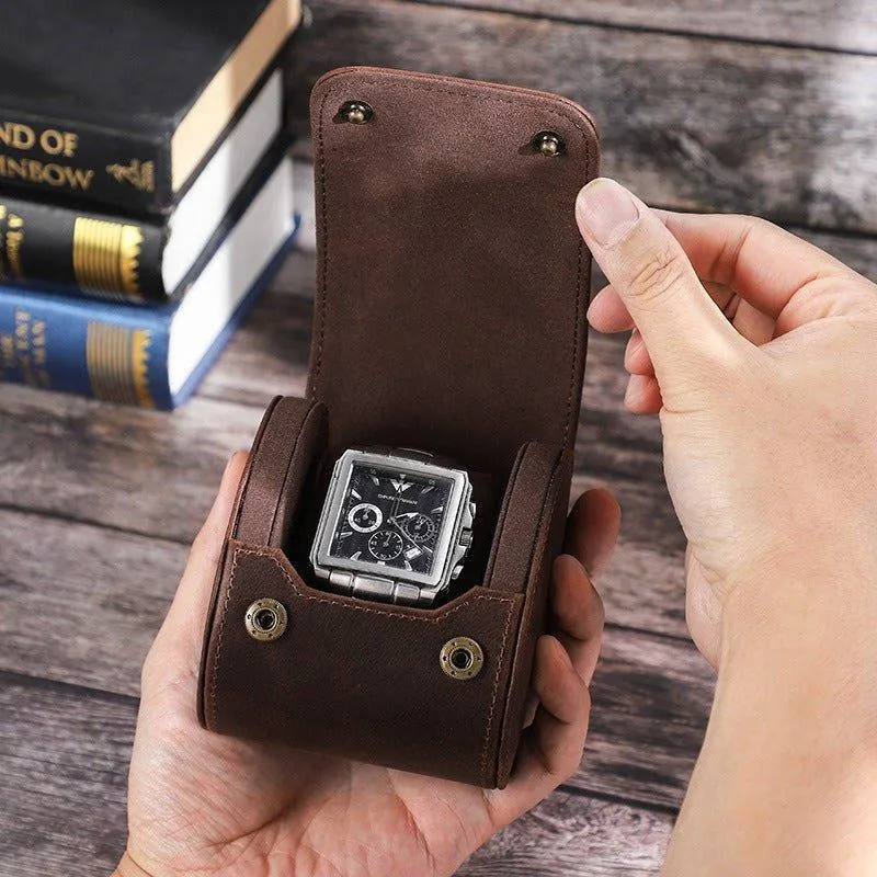 Woosir Vintage Leather Single Watch Roll Case for Men