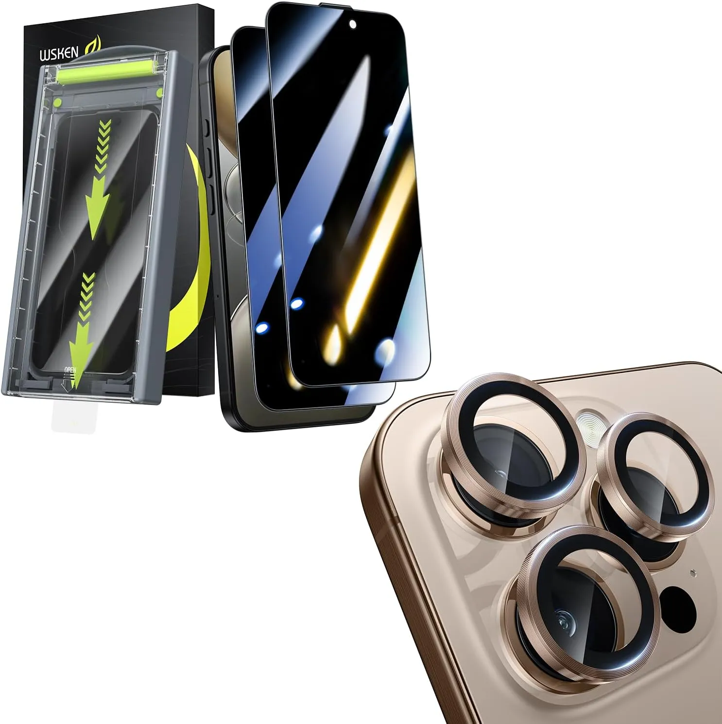 WSKEN 2PCS Privacy Screen Protector   Camera LensProtector for iPhone 16 Pro Max