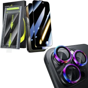 WSKEN 2PCS Privacy Screen Protector   Colorful Camera Lens Protector for iPhone 16 Pro
