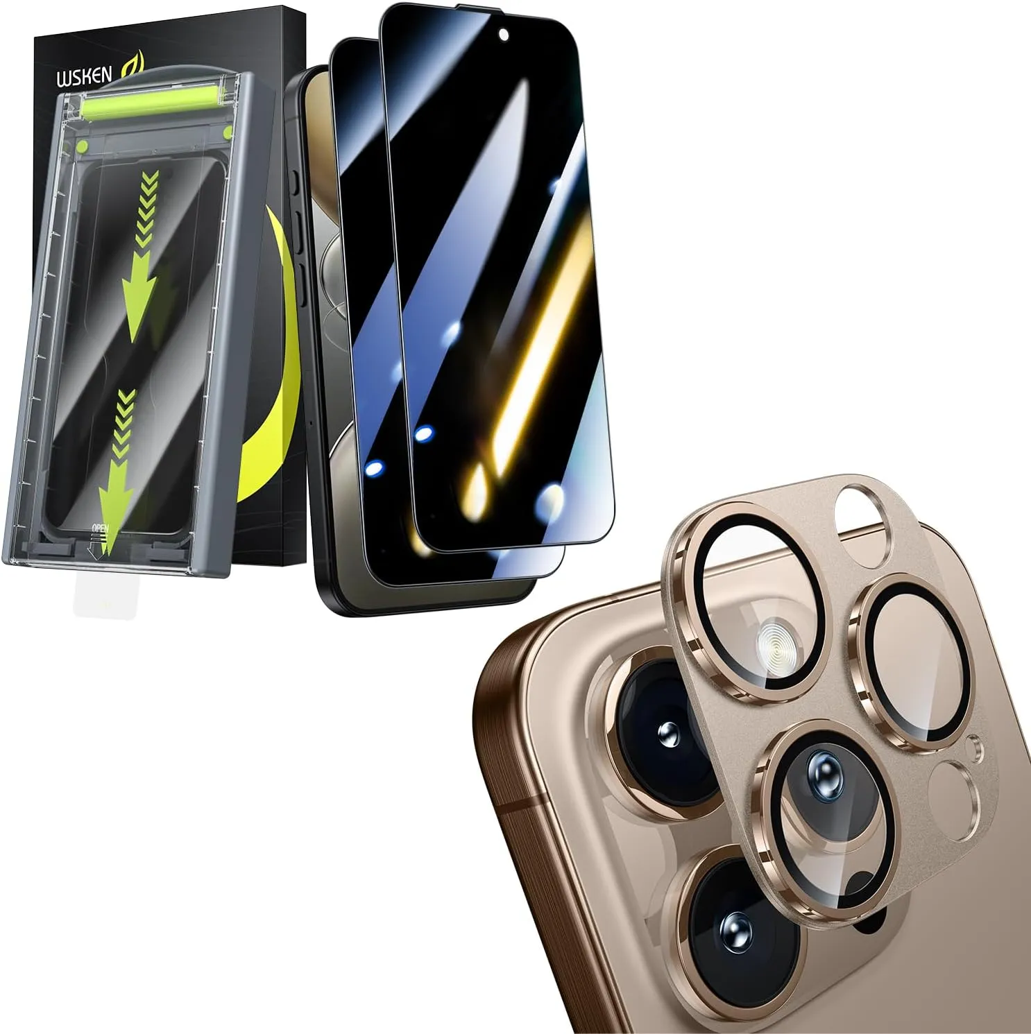 WSKEN 2PCS Privacy Screen Protector   Metal Camera Lens Protector for iPhone 16 Pro
