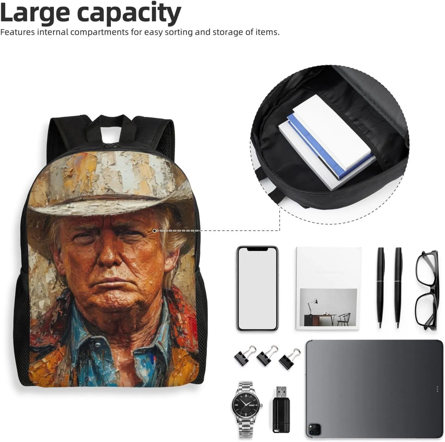 Xerial Trump Cowboy Hat Backpack Waterproof Anti Theft Durable Light Laptop Bag Backpacks For Women Men Travel Gym Backpack