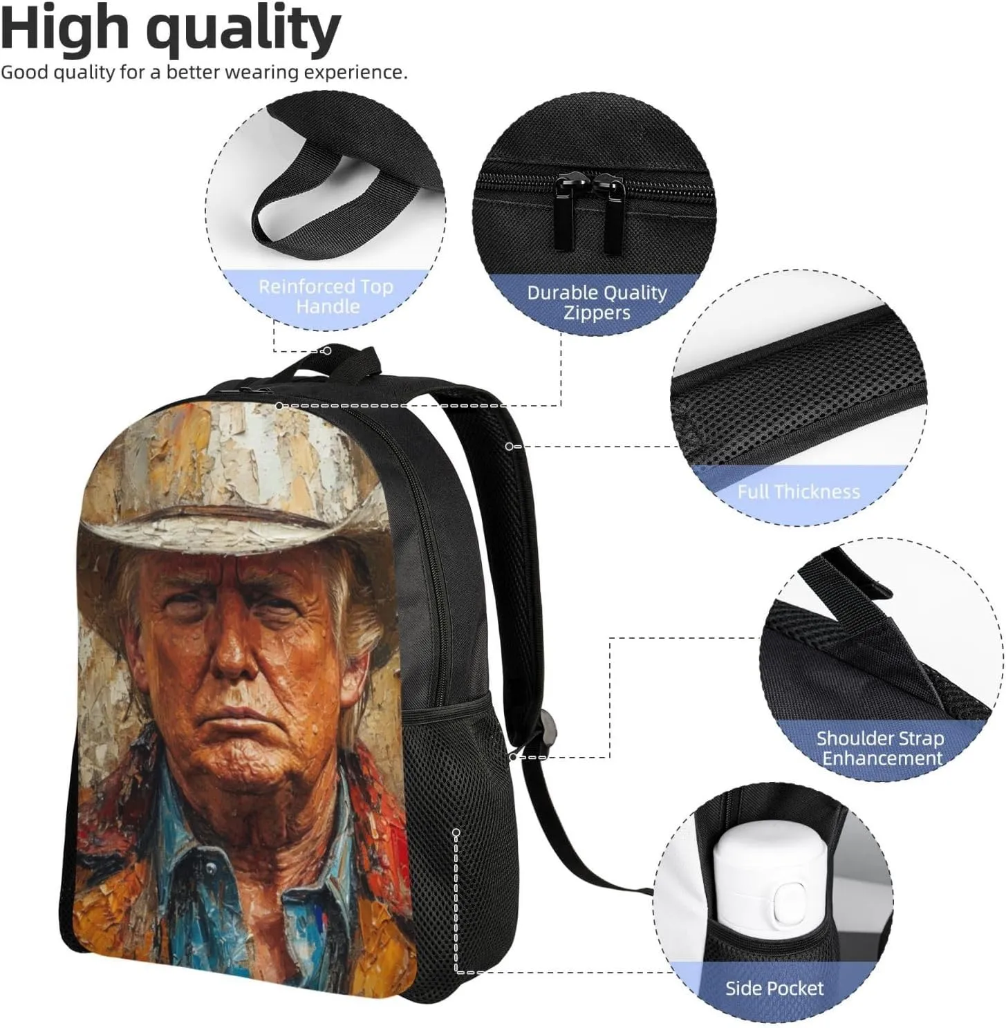 Xerial Trump Cowboy Hat Backpack Waterproof Anti Theft Durable Light Laptop Bag Backpacks For Women Men Travel Gym Backpack