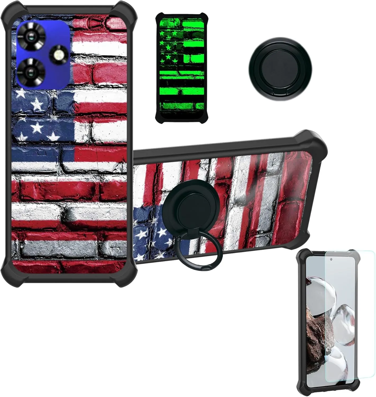 Xgody 13 Pro 6.6 Case Compatible for Xgody 13 Pro 6.6 Phone Case Cover [with Tempered Glass Screen Protector][Hard PC   Soft Silicone][Ring Support] [Luminous Effect] YGH-GQ