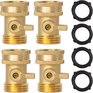 Xiny Tool Brass Garden Hose Shut Off Valve, Heavy Duty 3/4 Inch Solid Brass Garden Hose Shut Off Valve with 4 Extra Rubber Washers (4)