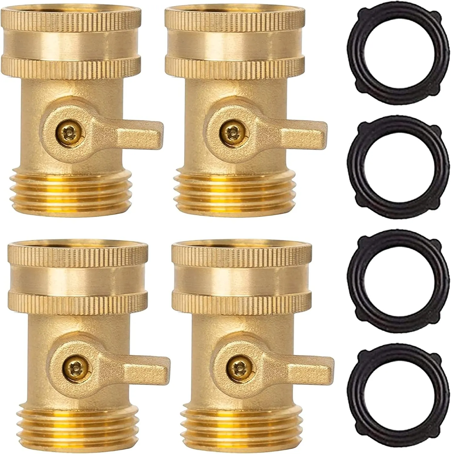 Xiny Tool Brass Garden Hose Shut Off Valve, Heavy Duty 3/4 Inch Solid Brass Garden Hose Shut Off Valve with 4 Extra Rubber Washers (4)
