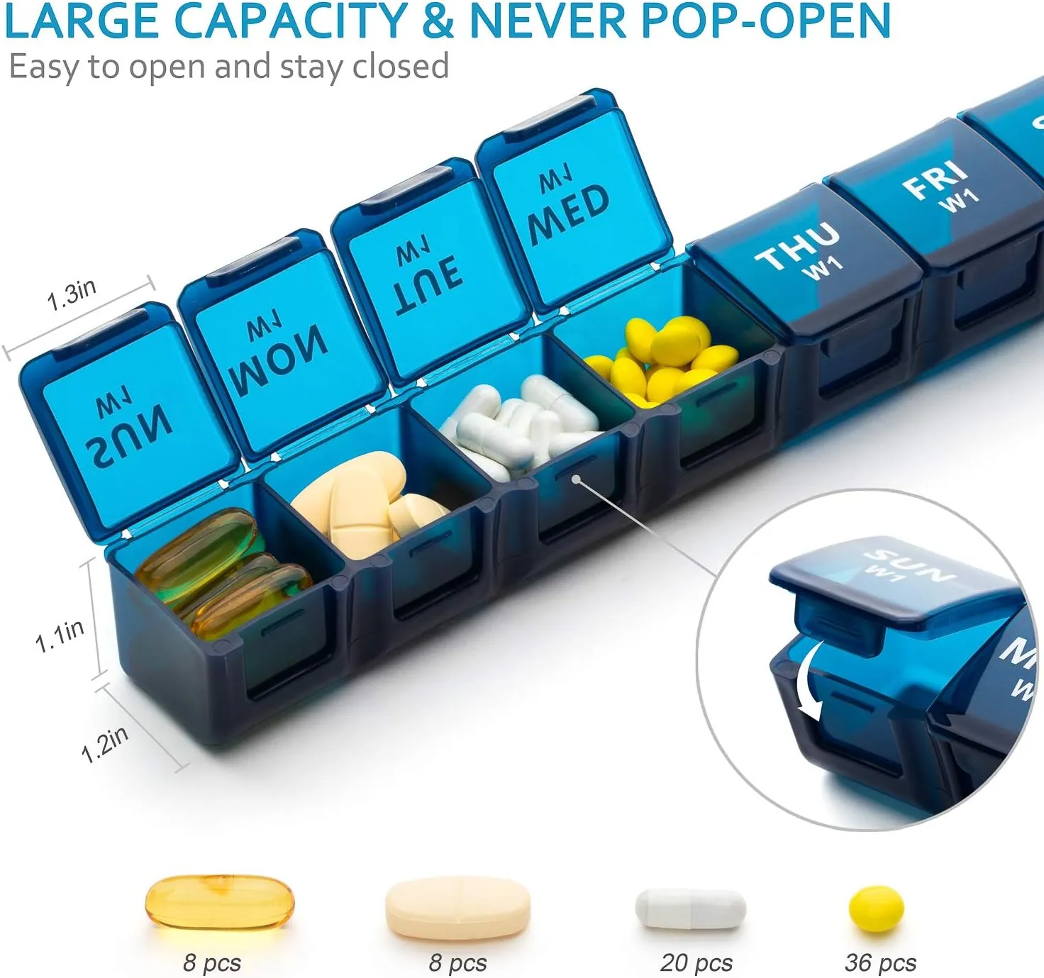 XL Monthly Pill Organizer 1 Time a Day, 4 Week Pill Case Compartments, Yaklim Weekly Vitamin Organizer Extra Large, Medicine Container for Daily Pill Keeper