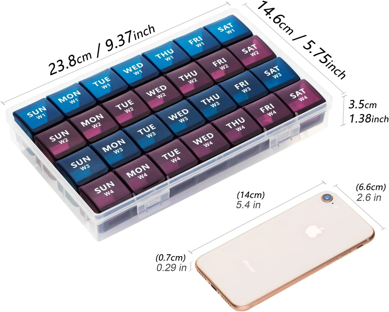XL Monthly Pill Organizer 1 Time a Day, 4 Week Pill Case Compartments, Yaklim Weekly Vitamin Organizer Extra Large, Medicine Container for Daily Pill Keeper
