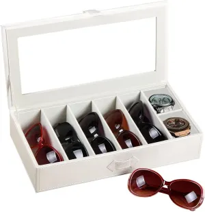 YAPISHI Sunglass Organizer with 7 Slots,Leather Glasses Organizer,Sunglasses Tray with Clear Lid,Men's/Women's Sunglasses Box,Sunglass Case,Eyeglass/Eyewear Display Tray