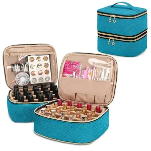 Yarwo 2 Packs Nail Polish Organizer Totally Hold 40 Bottles (15ml - 0.5 fl.oz), Nail Polish Storage Case with Adjustable Divider, Portable Nail Kit Bag for Nail Supplies, Teal (Empty Bag)