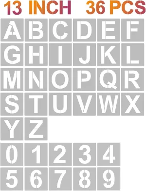 YEAJON 13 Inch Letter Stencils and Numbers, 36 Pcs Alphabet Art Craft Stencils, Reusable Plastic Templates for Wood, Wall, Fabric, Rock, Signage, DIY Art Projects