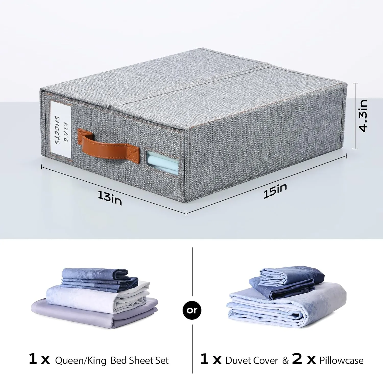 Yecaye 8 Pack Bed Sheet Organizer, Foldable Linen Closet Organizers and Storage (Queen & King Size) with Window & Label, Bedding Storage Box for Bedsheets, Duvet Covers and Pillow, Grey