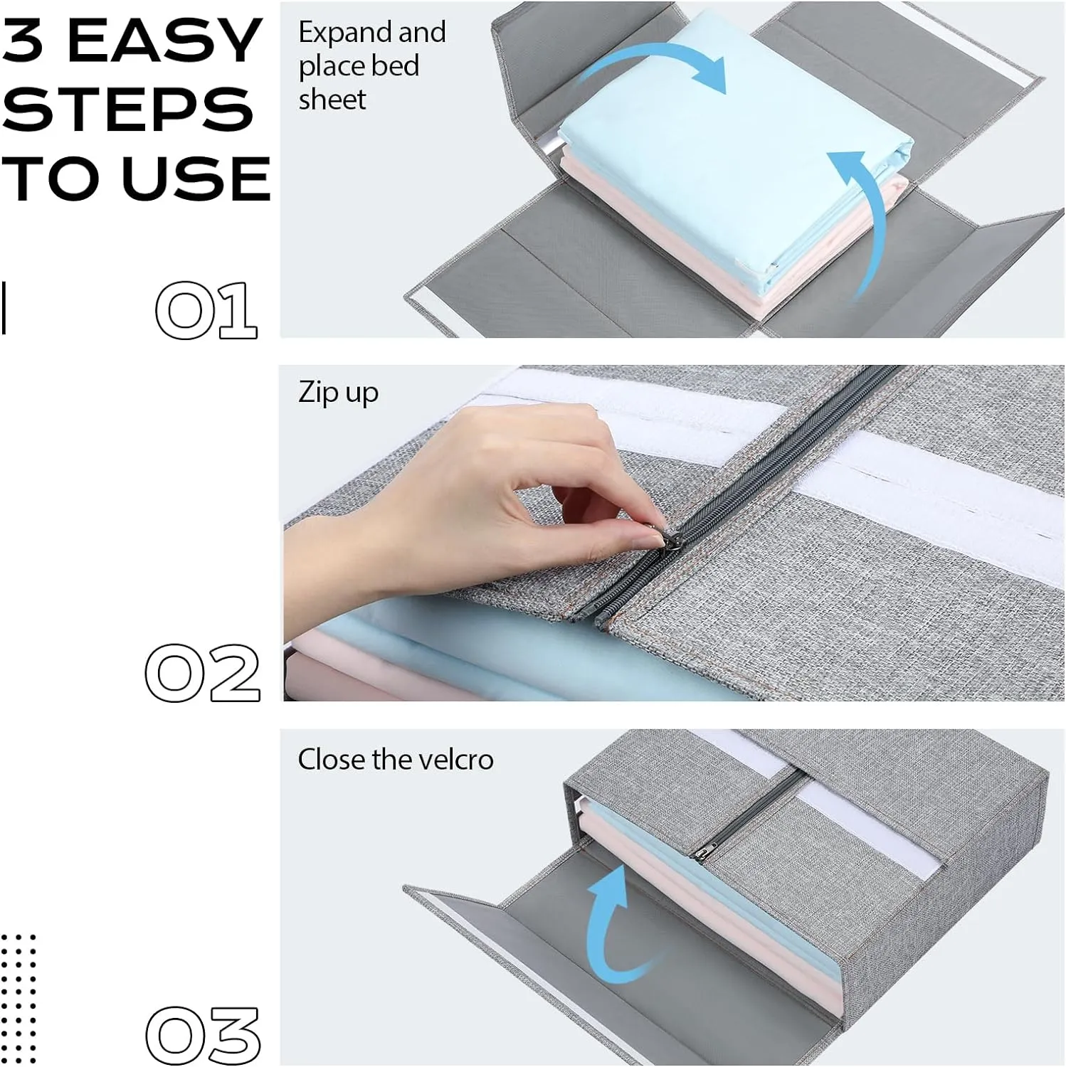 Yecaye 8 Pack Bed Sheet Organizer, Foldable Linen Closet Organizers and Storage (Queen & King Size) with Window & Label, Bedding Storage Box for Bedsheets, Duvet Covers and Pillow, Grey
