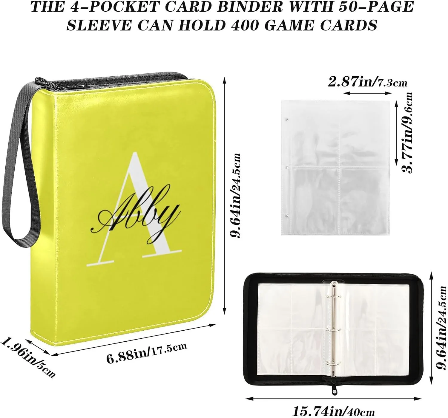 Yellow Customized Card Binder Trading Card Sleeves Baseball Cards Protectors Holder Storage Organizer for Football Basketball Sports Photo Games Card with 400 Pockets Gifts