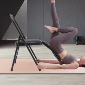Yoga Auxiliary Chair with Lumbar Back Support, Foldable Balance Handstand Training Tool Yoga Equipment, Abs & Core Strength Training Inversion Equipment Yoga Practice Balance Chair for Adults (Black)