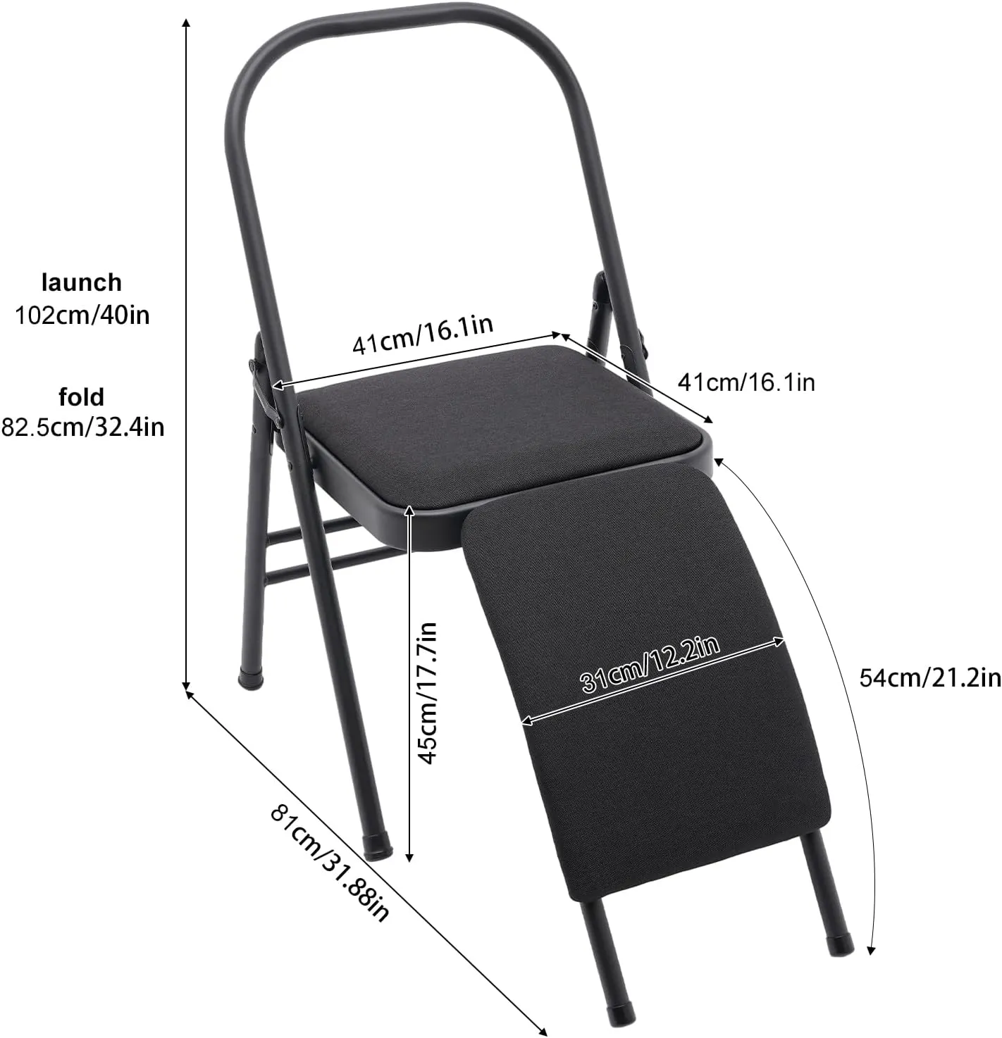 Yoga Auxiliary Chair with Lumbar Back Support, Foldable Balance Handstand Training Tool Yoga Equipment, Abs & Core Strength Training Inversion Equipment Yoga Practice Balance Chair for Adults (Black)