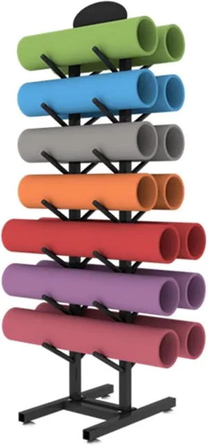 Yoga Mat Storage Rack with 360° Lockable Wheels, Floor-Standing Metal Organizer Holds 14 Mats for Home Gym Office(Type 7,With Footrest)