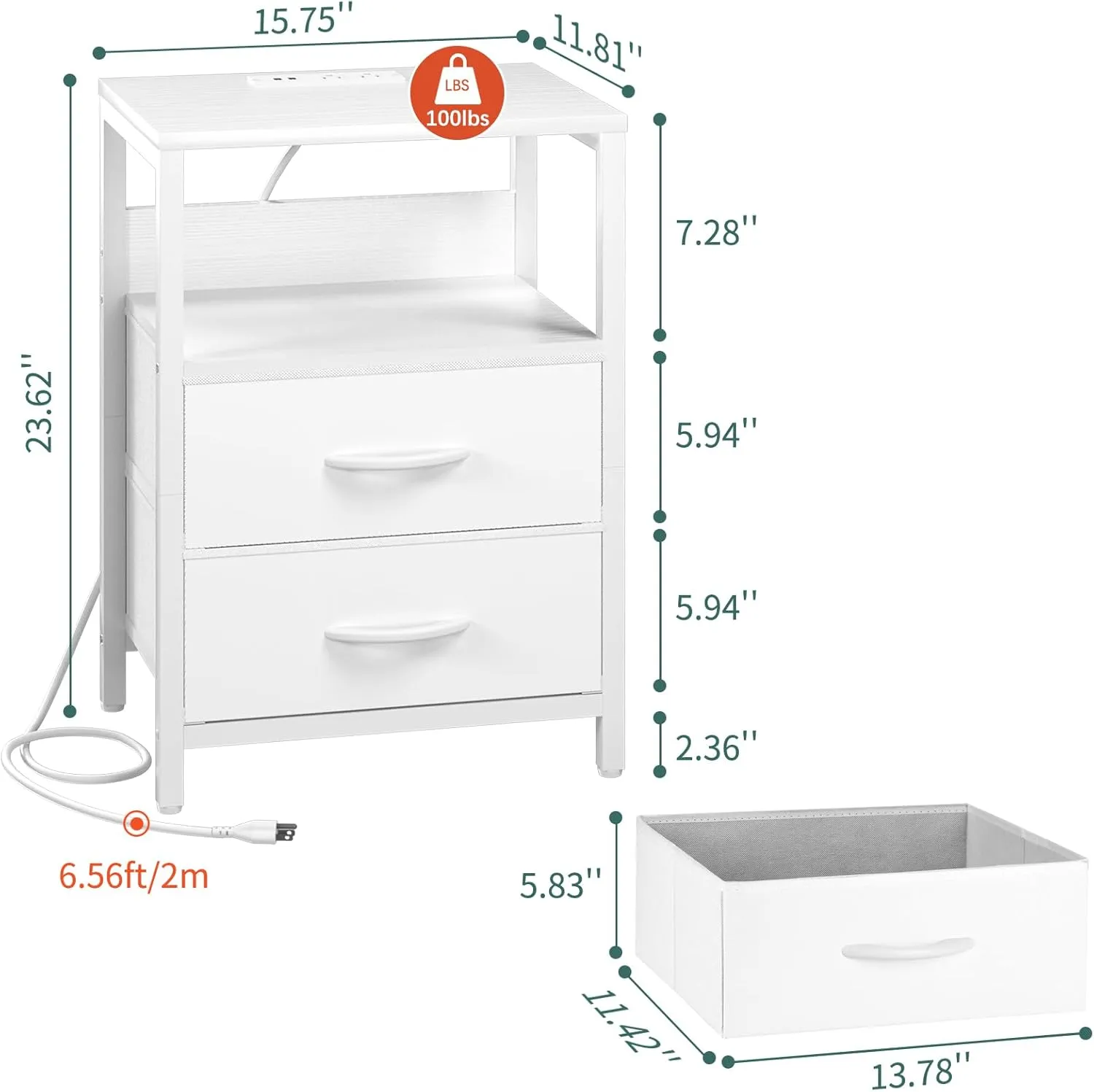 Yoobure Nightstand with Charging Station, Small Night Stand with Fabric Drawers and Storage Shelf for Bedrooms, Nightstands for Small Spaces, Bedside Table with USB Ports & Outlets, Bed Side Table