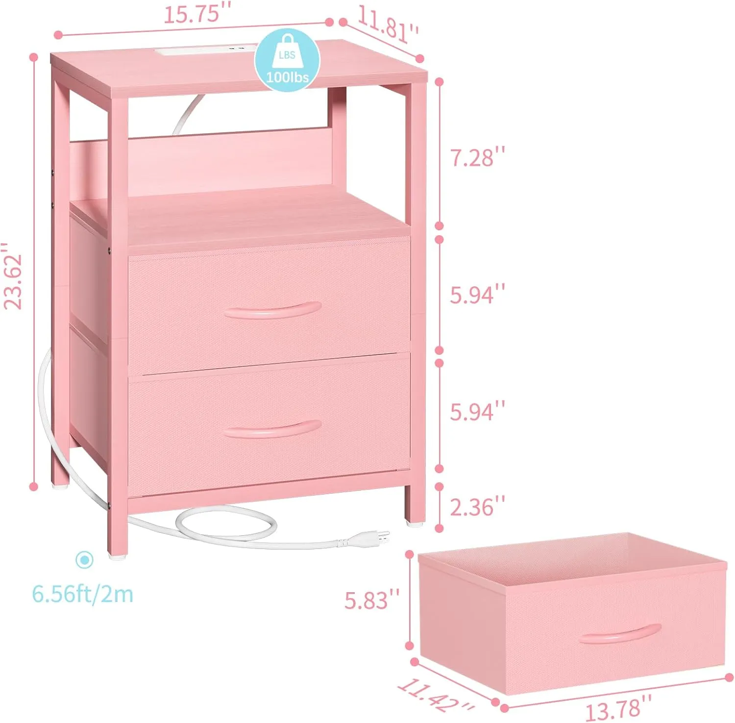 Yoobure Nightstand with Charging Station, Small Night Stand with Fabric Drawers and Storage Shelf for Bedrooms, Nightstands for Small Spaces, Bedside Table with USB Ports & Outlets Bed Side Table