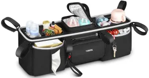 YOREPEK Heavy Duty Double Stroller Organizer for Bob Duallie, Baby Jogger City Mini GT2 and Jeep,Stroller Caddy with Detachable Cooler Bag and Handbag,Stroller Storage Attachment for Baby Accessories