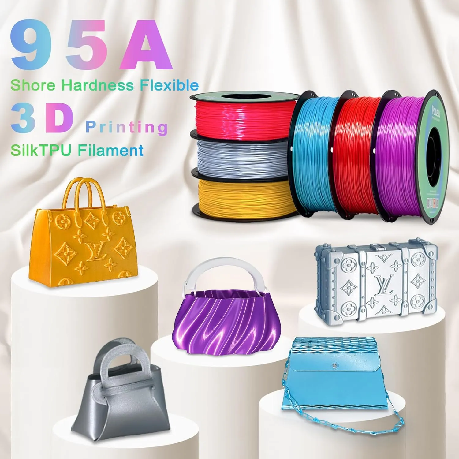 YOUSU Silk TPU Filament 1.75mm,Flexible 95A TPU 3D Printer Filament, 1kg Spool (2.2 lbs), Dimensional Accuracy  /- 0.02 mm,Silk TPU Purple