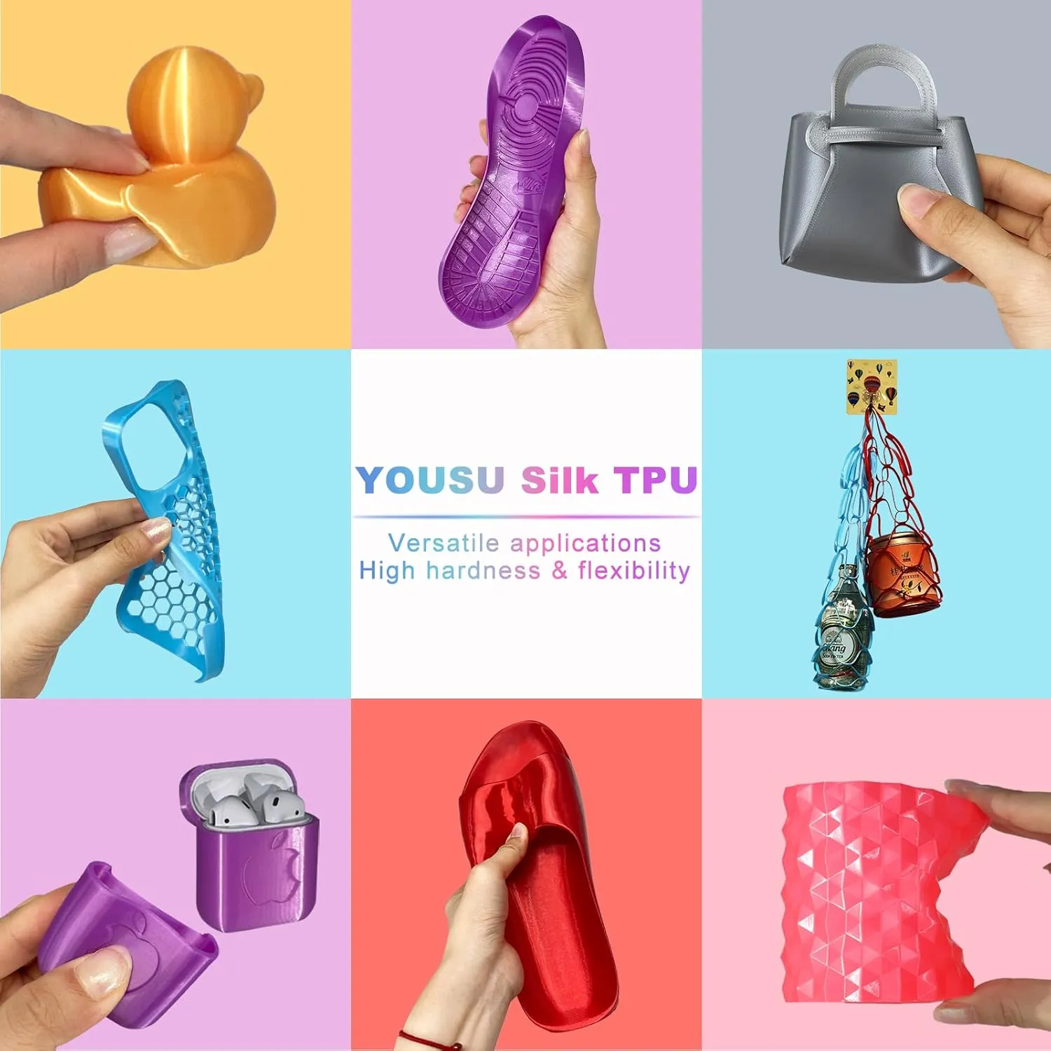 YOUSU Silk TPU Filament 1.75mm,Flexible 95A TPU 3D Printer Filament, 1kg Spool (2.2 lbs), Dimensional Accuracy  /- 0.02 mm,Silk TPU Purple