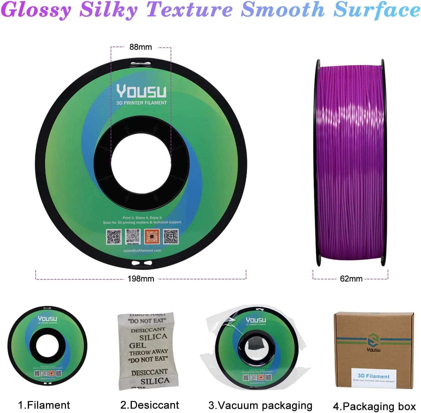 YOUSU Silk TPU Filament 1.75mm,Flexible 95A TPU 3D Printer Filament, 1kg Spool (2.2 lbs), Dimensional Accuracy  /- 0.02 mm,Silk TPU Purple