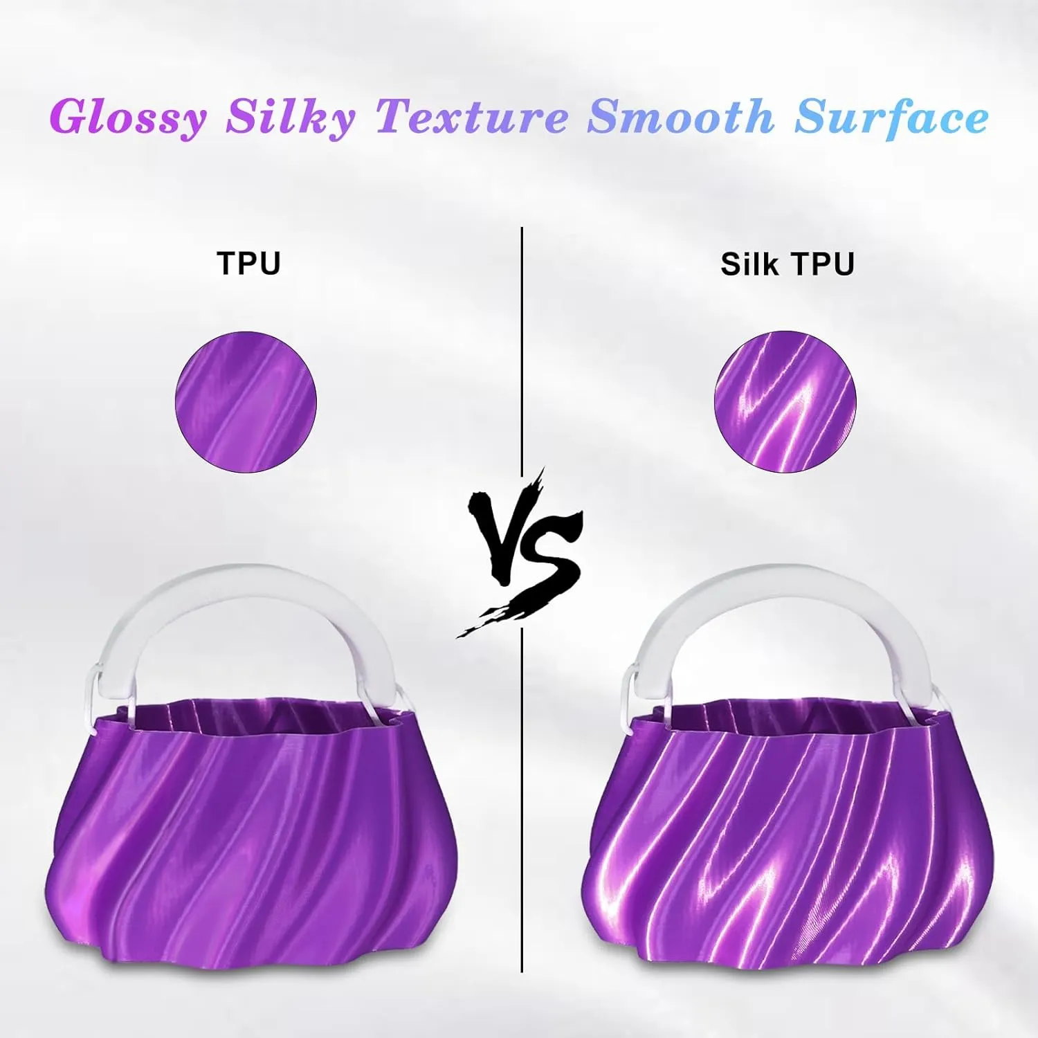 YOUSU Silk TPU Filament 1.75mm,Flexible 95A TPU 3D Printer Filament, 1kg Spool (2.2 lbs), Dimensional Accuracy  /- 0.02 mm,Silk TPU Purple