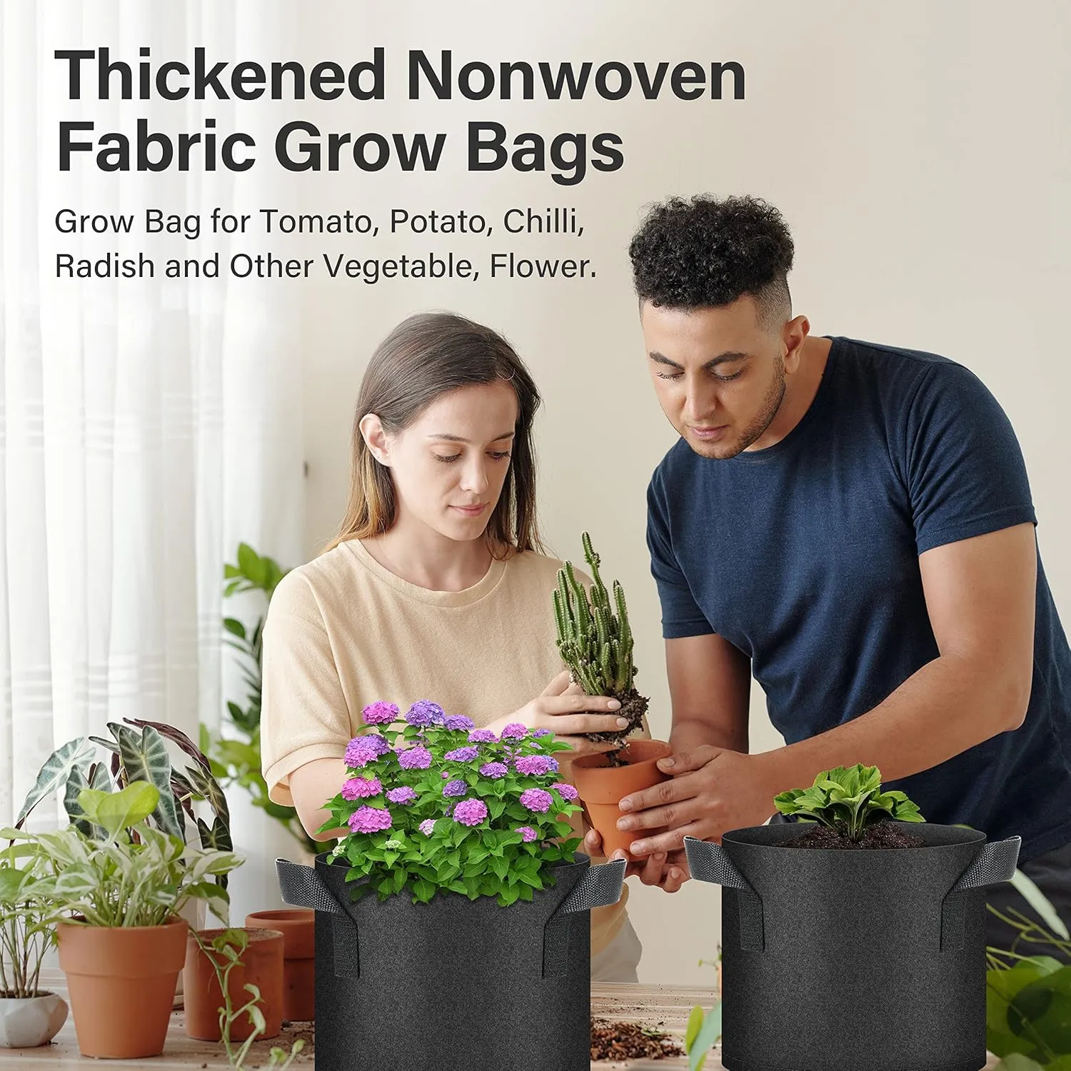 YSSOA 10-Pack 10 Gallon Grow Bags, Tomoato Plant Pots with Handles, Aeration Nonwoven Fabric, Heavy Duty Gardening Planter for Vegetable, Fruits and Flowers, Black