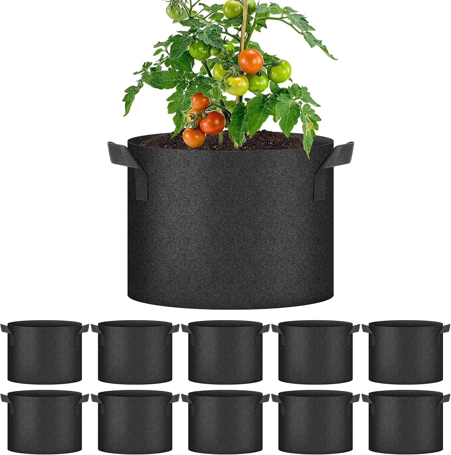 YSSOA 10-Pack 10 Gallon Grow Bags, Tomoato Plant Pots with Handles, Aeration Nonwoven Fabric, Heavy Duty Gardening Planter for Vegetable, Fruits and Flowers, Black