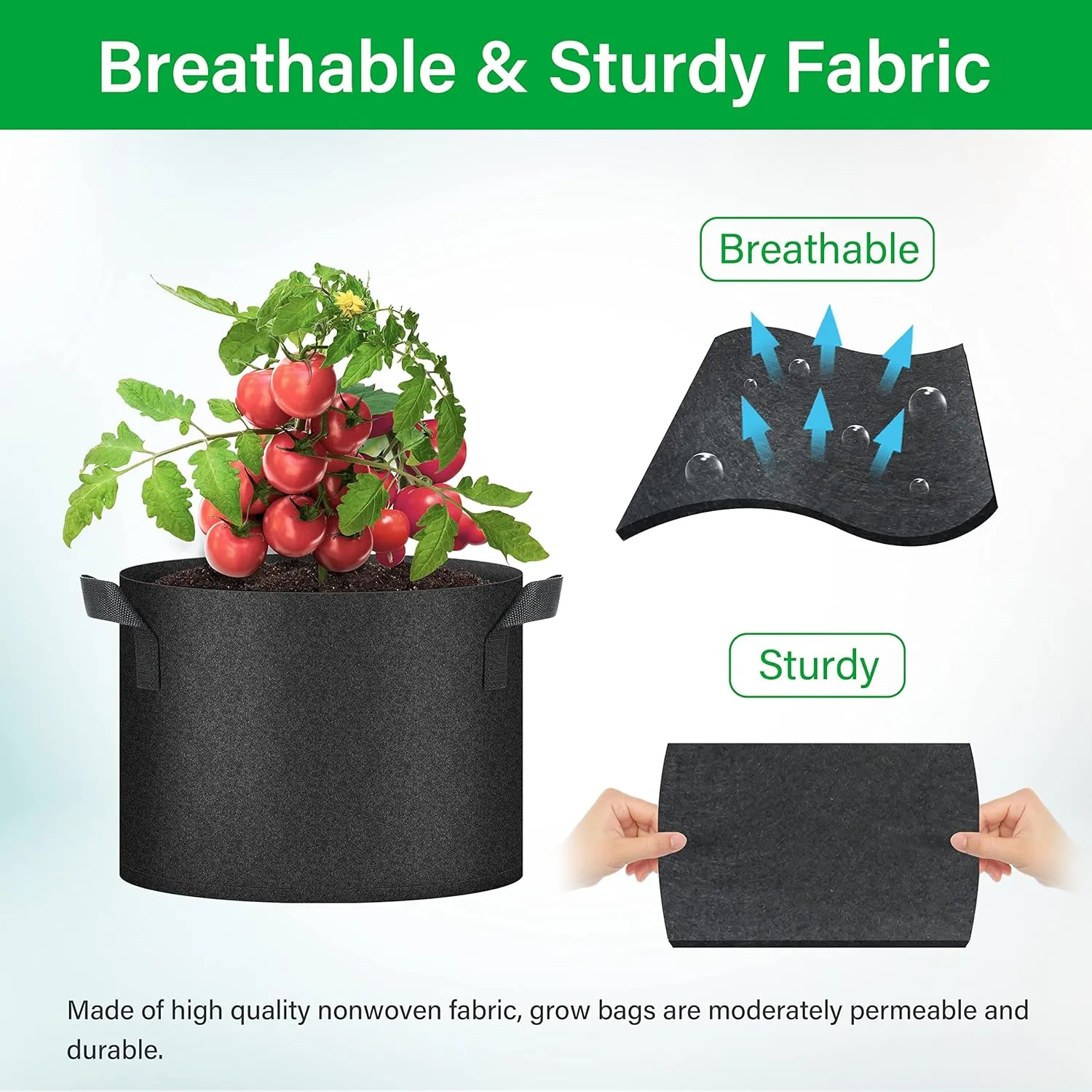 YSSOA 10-Pack 10 Gallon Grow Bags, Tomoato Plant Pots with Handles, Aeration Nonwoven Fabric, Heavy Duty Gardening Planter for Vegetable, Fruits and Flowers, Black