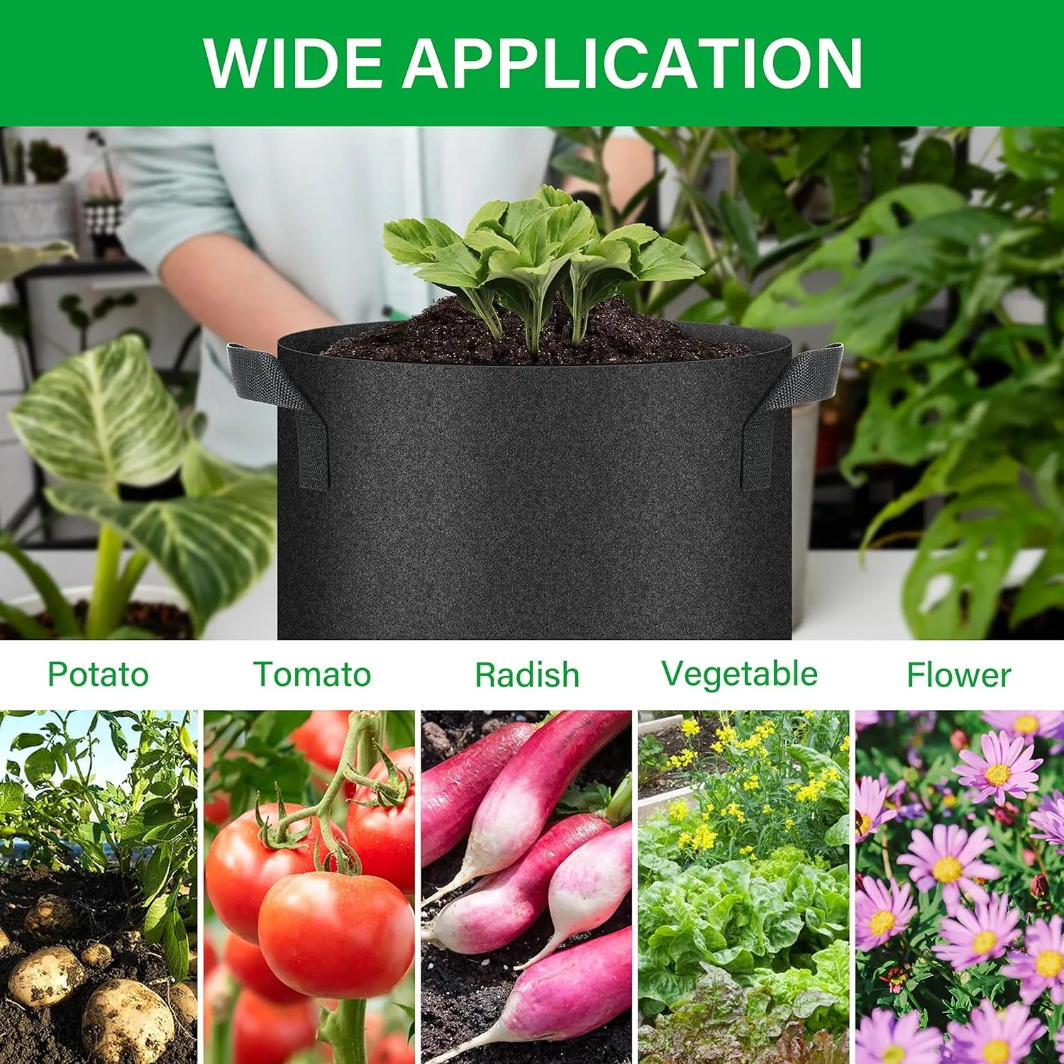 YSSOA 10-Pack 10 Gallon Grow Bags, Tomoato Plant Pots with Handles, Aeration Nonwoven Fabric, Heavy Duty Gardening Planter for Vegetable, Fruits and Flowers, Black