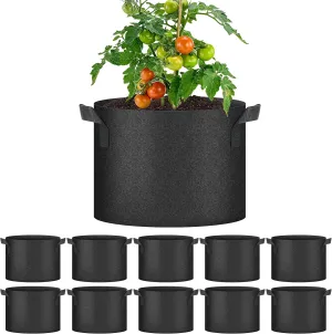 YSSOA 10-Pack 10 Gallon Grow Bags, Tomoato Plant Pots with Handles, Aeration Nonwoven Fabric, Heavy Duty Gardening Planter for Vegetable, Fruits and Flowers, Black