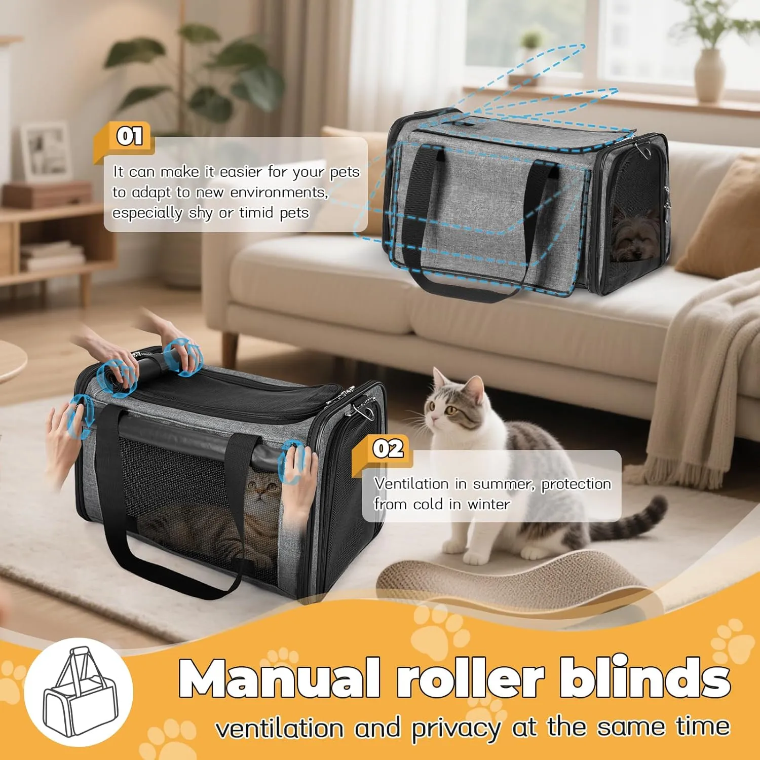 YUDODO 25 lbs Lightproof Soft Sided Pet Carrier for Large Cat & Small Dog Airline Approved Travel Puppy Carrier with Side Pockets & Reflective Mesh, Foldable Portable for Outdoor Car Grey Green