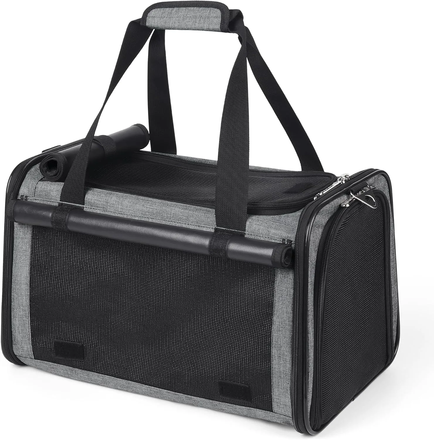 YUDODO 25 lbs Lightproof Soft Sided Pet Carrier for Large Cat & Small Dog Airline Approved Travel Puppy Carrier with Side Pockets & Reflective Mesh, Foldable Portable for Outdoor Car Grey Green