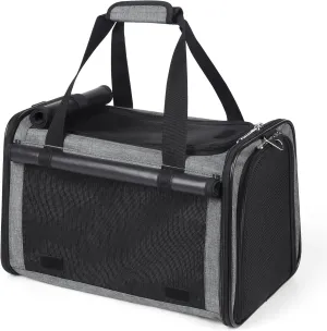 YUDODO 25 lbs Lightproof Soft Sided Pet Carrier for Large Cat & Small Dog Airline Approved Travel Puppy Carrier with Side Pockets & Reflective Mesh, Foldable Portable for Outdoor Car Grey Green