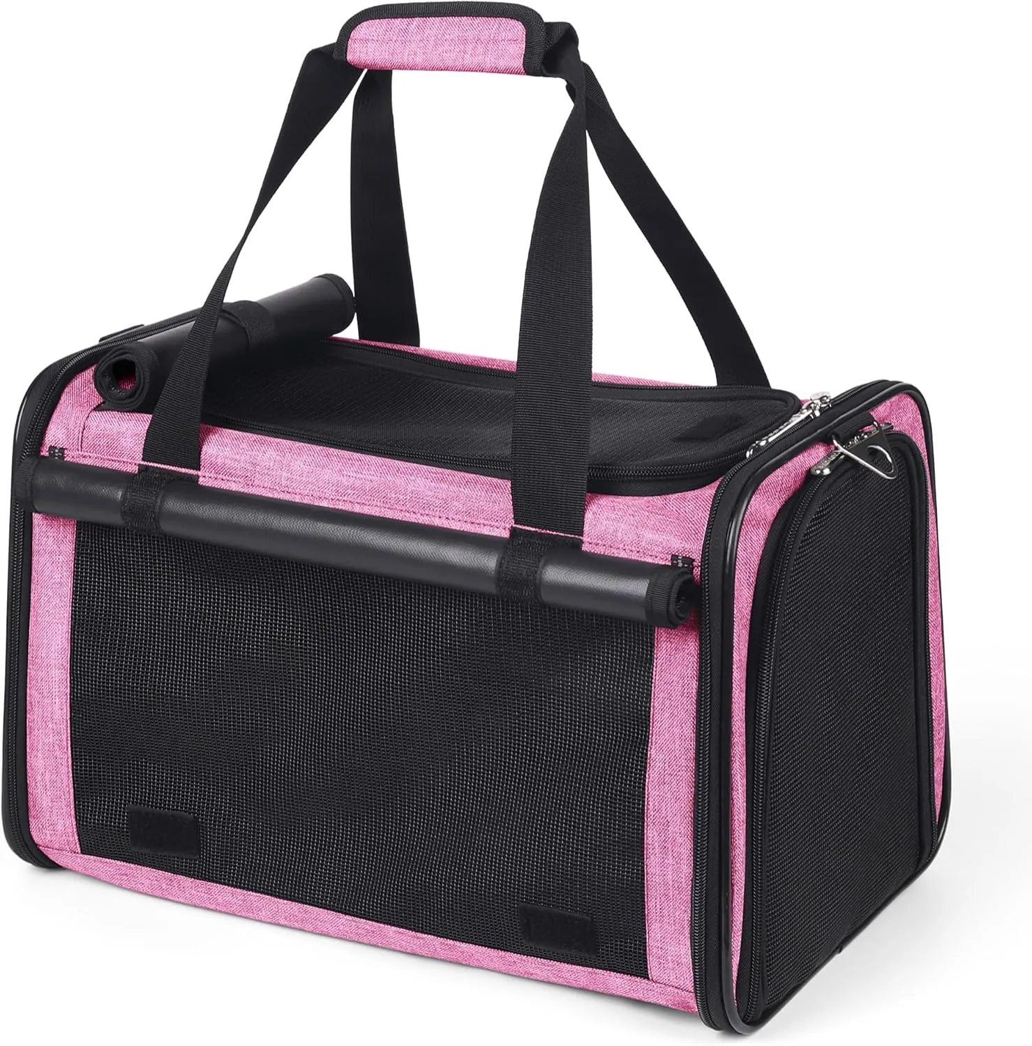 YUDODO 25 lbs Lightproof Soft Sided Pink Pet Carrier for Large Cat & Small Dog Airline Approved Travel Bag Puppy Carriers with Side Pockets & Reflective Mesh, Foldable Portable for Outdoor Car